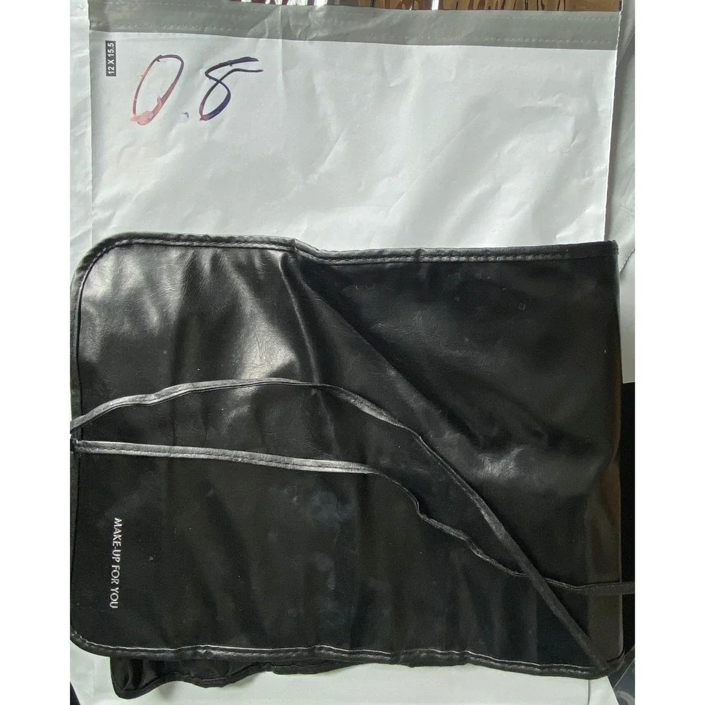 Black Faux Leather Makeup Brush Holder Roll‎ Organizer Bag Pouch